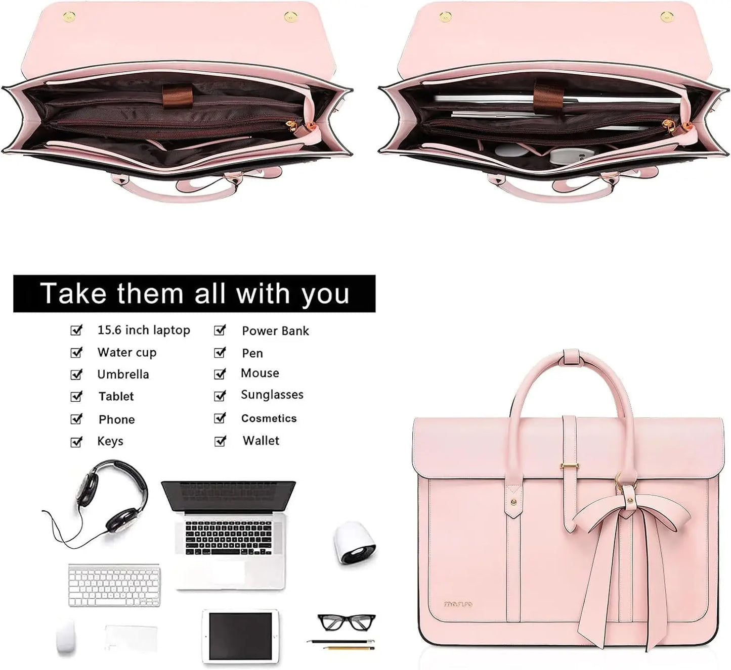 Maxy 13.3 14 15 16 17.3-inch Laptop Bag for MacBook Air Pro M3 M2 Notebook Women PU Leather Tote Laptop Shoulder Bag Backpack Handbag
