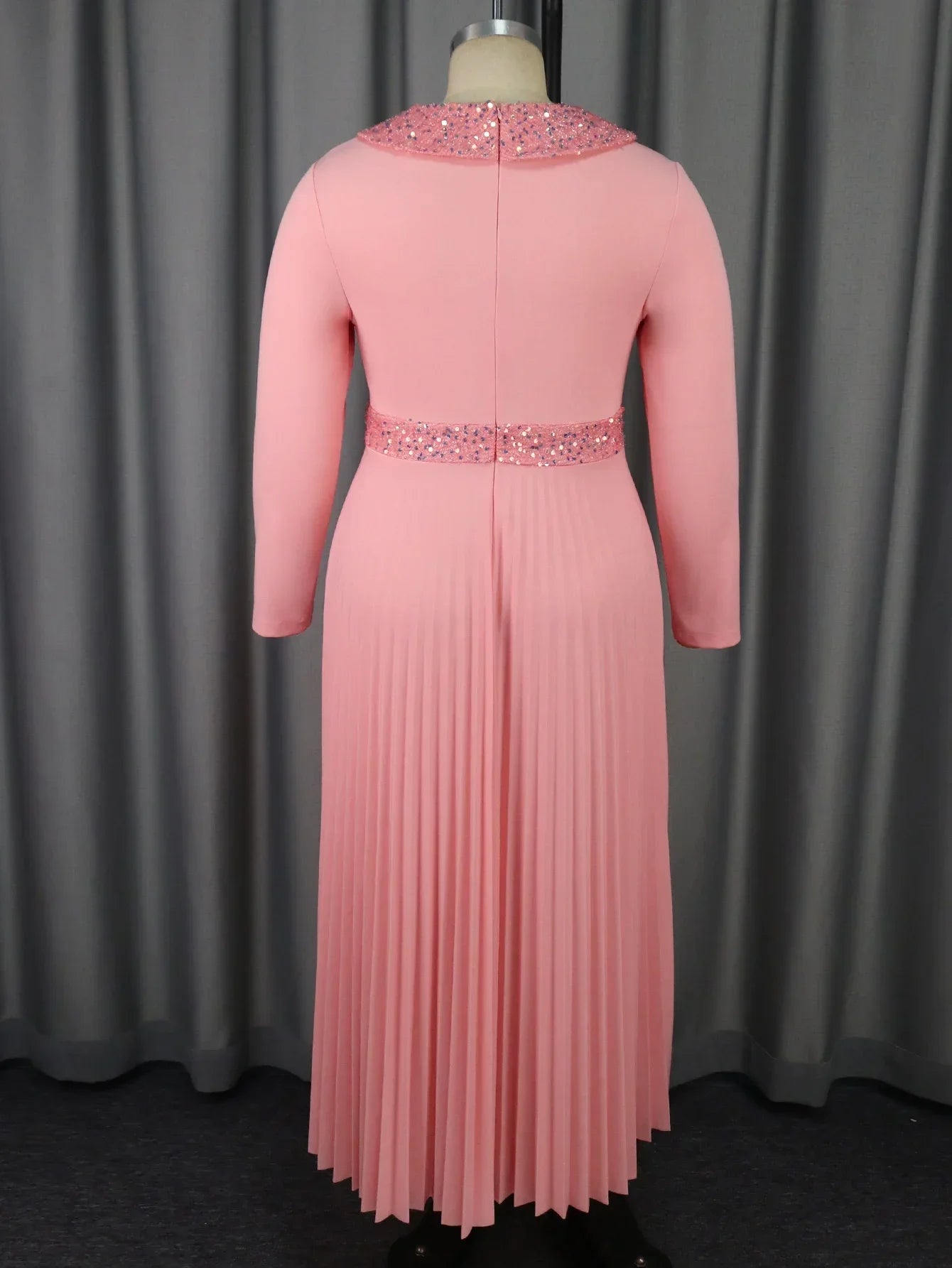 Amay Women Maxy Pleated Party Dress Sequined Irregularity Neck Long Sleeve High Waist Elegant Church Event  Gowns Plus Size New