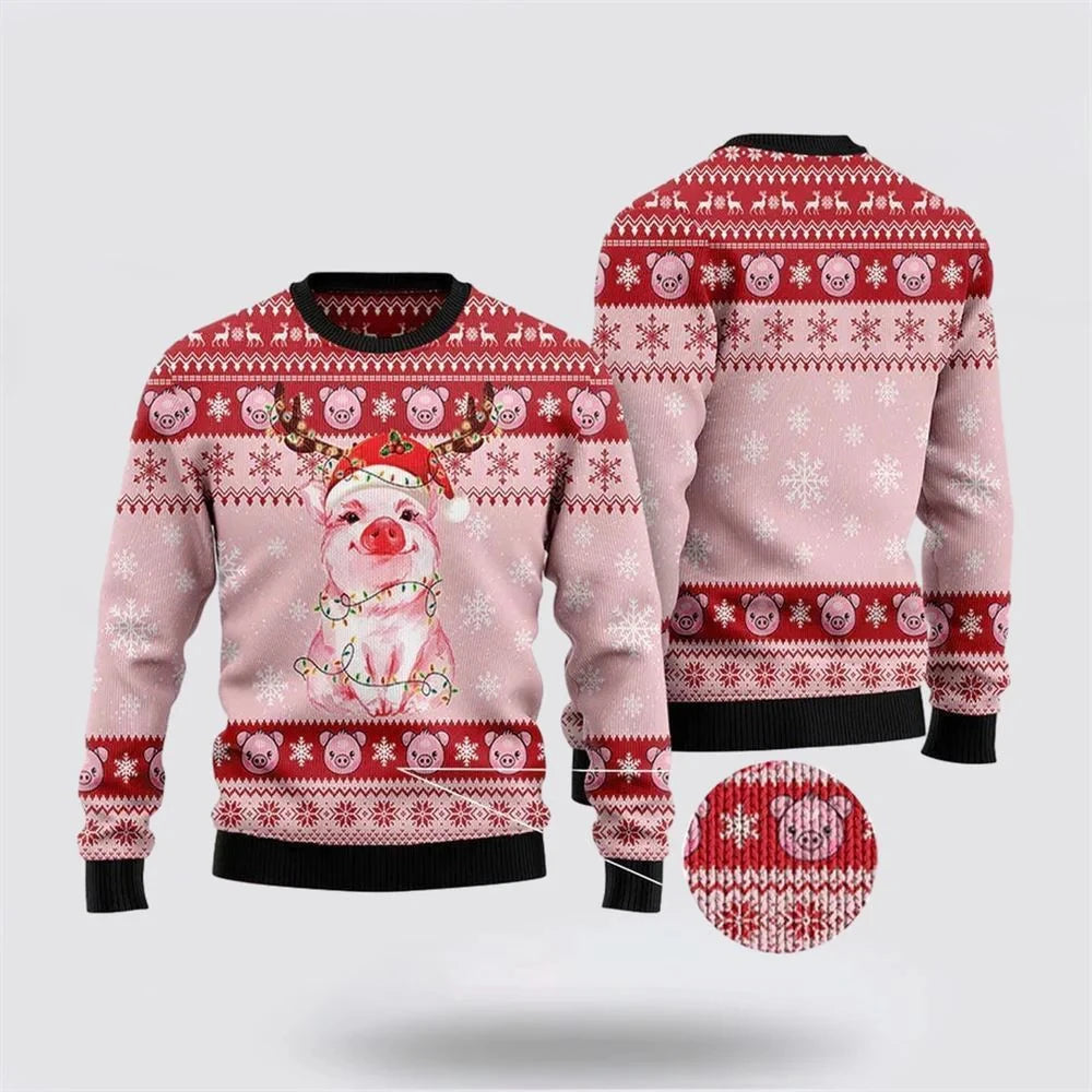 Maxy Cute Pig Graphic Unisex Ugly Christmas Sweater For Men Women Clothes Harajuku Fashion Male Streetwear Casual Man Y2k Pullovers