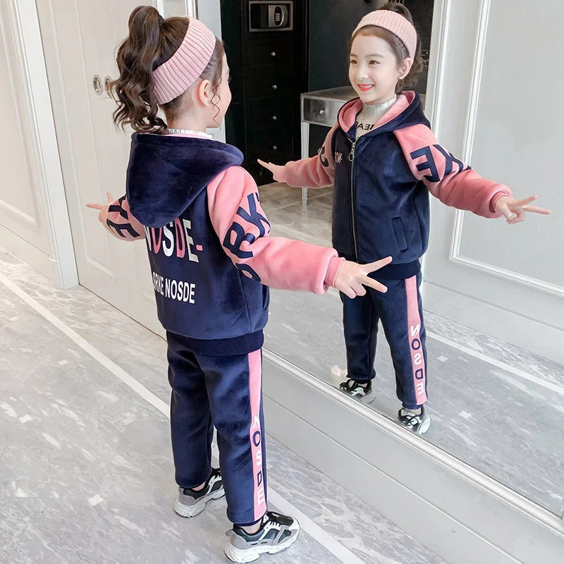 Babs Girls Suit Coat Pants Cotton 2Pcs/Sets Velvet Thicken Spring Winter Sports Sets Tracksuit Uniforms Children Clothing