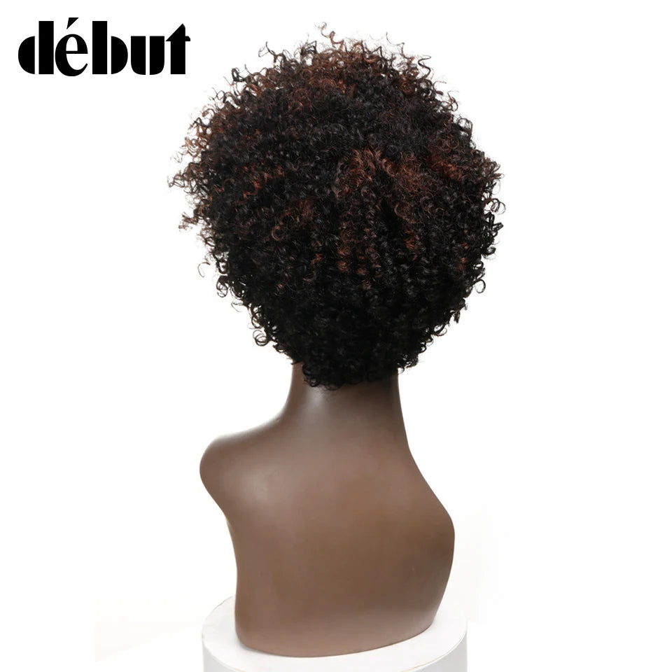 Maxy Debut Short Bob Wigs Cheap Kinky Curly Wigs for Black Women Brazilian Human Hair Wig Ombre Brown Color Remy Hair Extensions