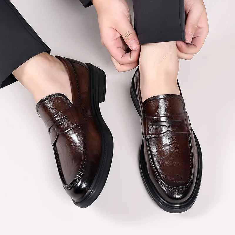 Visco Italian High-end Leather Slip-on Shoes Men's Business Dress Square Toe British Slip-On Formal Casual Loafer Oxford Shoes Wedding