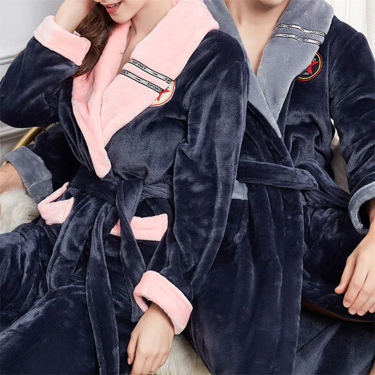 Maxy Plus Size 3XL 4XL Couple Flannel Robe Kimono Bathrobe Gown Thickened Coral Fleece Sleepwear Female Long Nightgown Loose Homewear