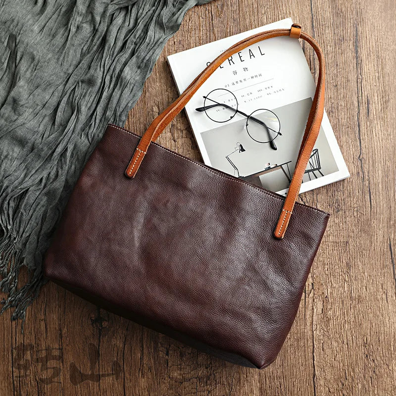 Maxy Vintage Fashion Women Tote Bag Crazy Horse Leather Shoulder Bags Woman Handbags Large Capapcity Female Totes Luxury Bucket Bag