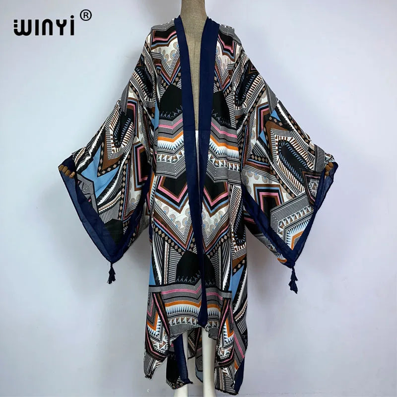 Maxy kimono Africa boho fashion print beach swimwear Elegant Cardigan sexy Holiday maxi beach wear swimsuit evening dress