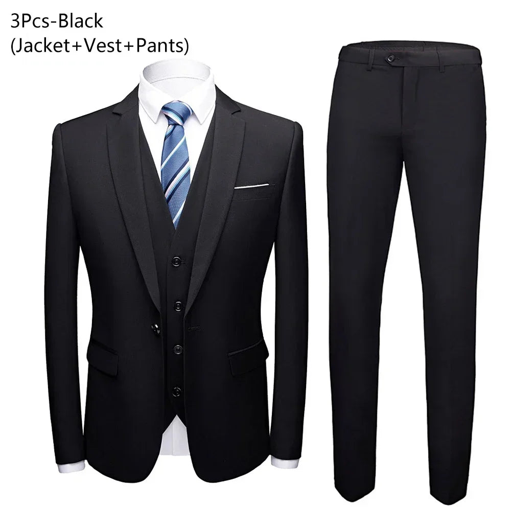 Visco Men Suits For Business Wedding Blazers 2 Pieces 3 Sets Elegant Full Vest Pants Coats Formal Jackets Luxury