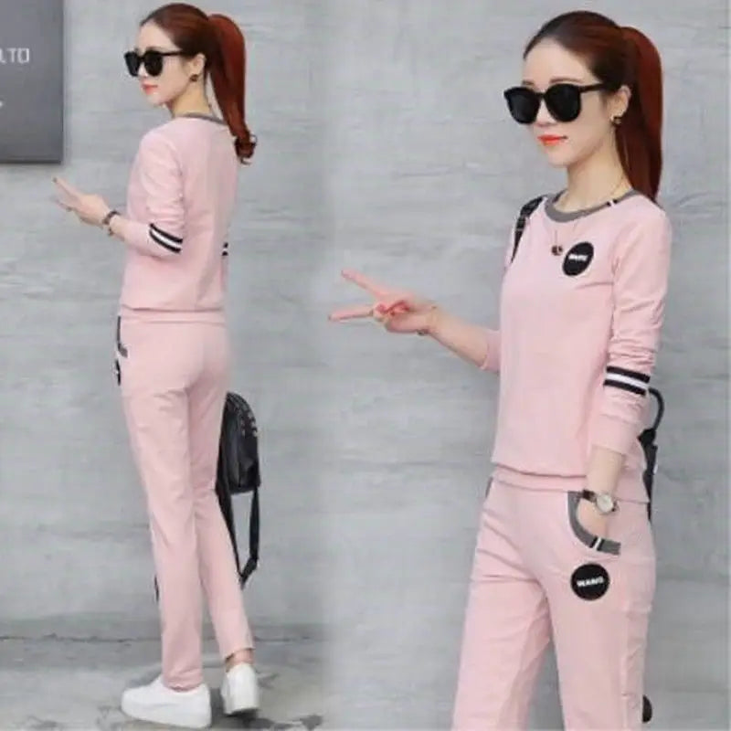 Maxy Summer New Daisy Loose Pants Suit Women's Track Korean Version Splicing Long Sleeved Top and Trousers Two Piece Set