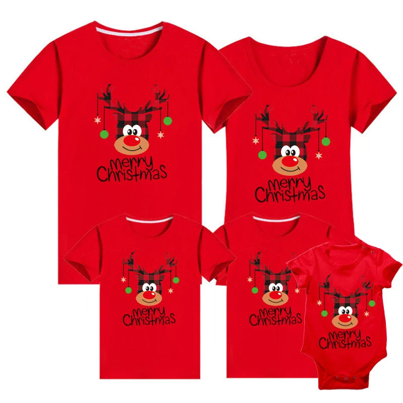 Maxy 2024 Christmas Daddy Mommy Baby Merry Family Look Casual Family Tshirt Christmas Deer Matching Family Outfits Baby Romper Cotton