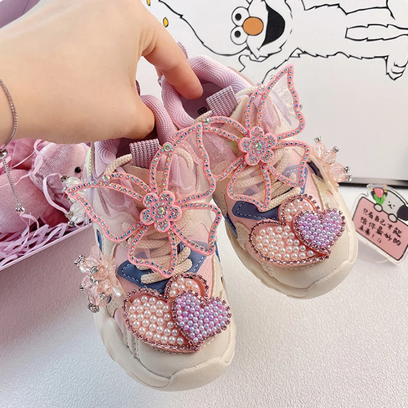 Maxy Girls Sneakers Autumn Winter Kids Fashion Brand Princess Running Sport Shoes Toddler Flats Children Warm Crystals Soft Sole