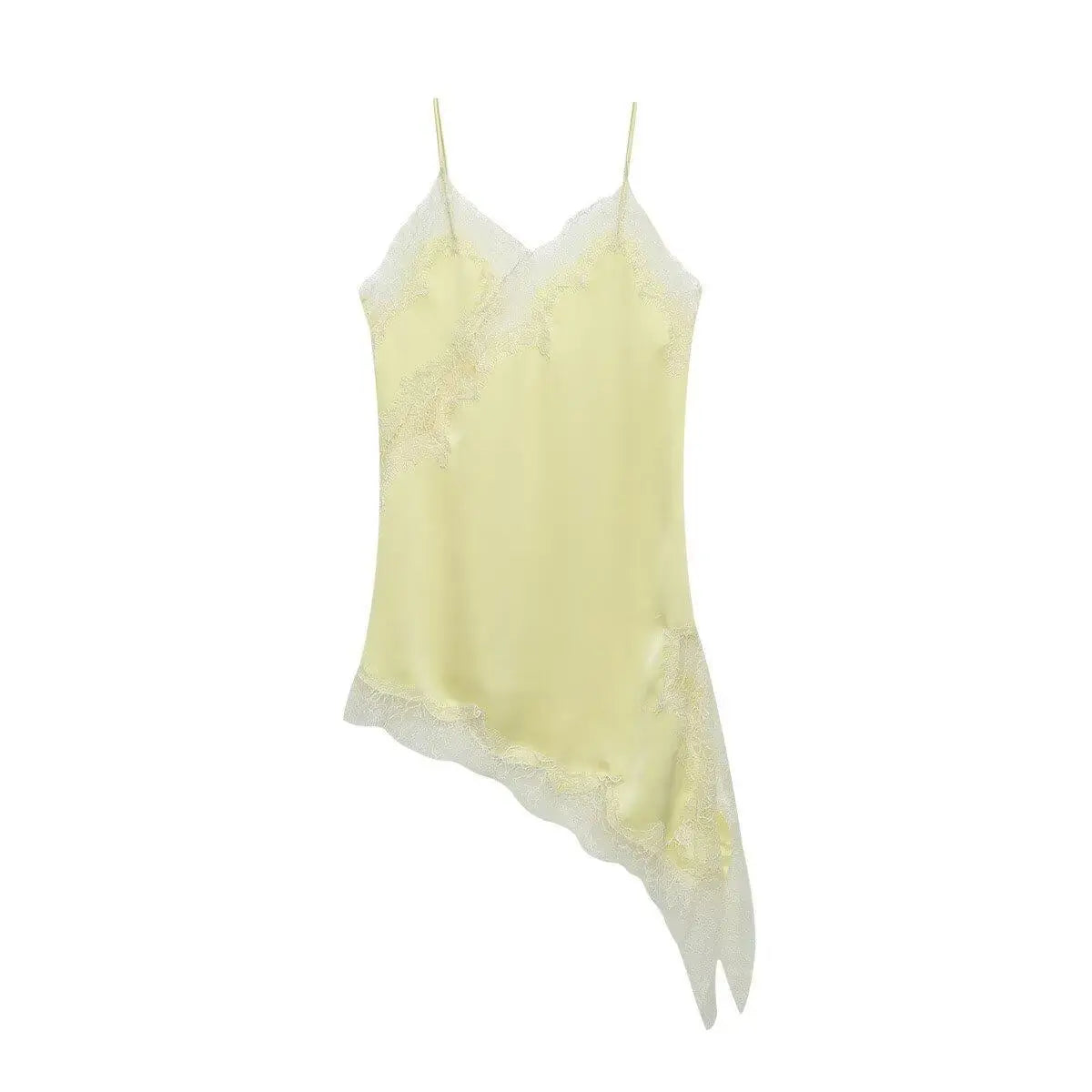 New Satin Lace Splicing Sling Dress Women Elegant Irregular Hem V Neck Backless Sleeveless Gown Chic Women Party Club Vestido