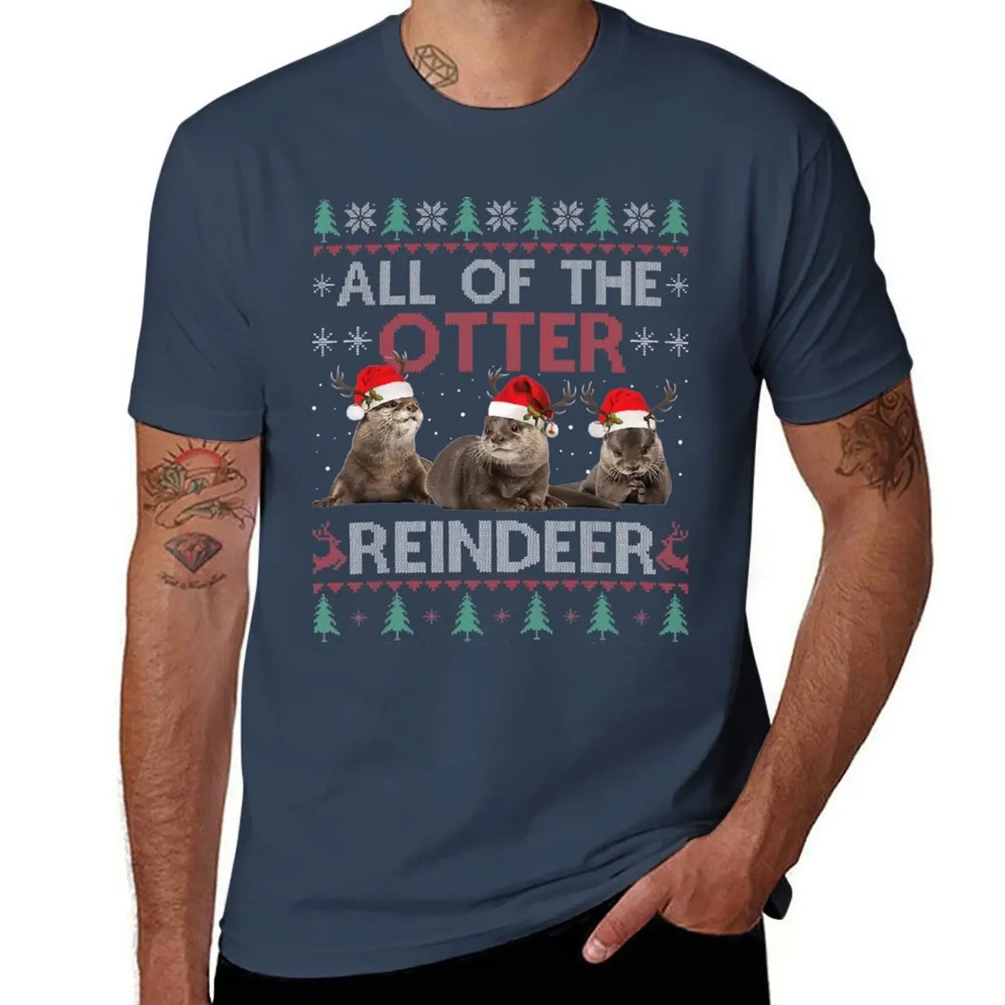 Maxy All Of Otter Reindeer Christmas Ugly Sweater Pajamas Xmas Gi T-Shirt designer shirts summer clothes mens clothes