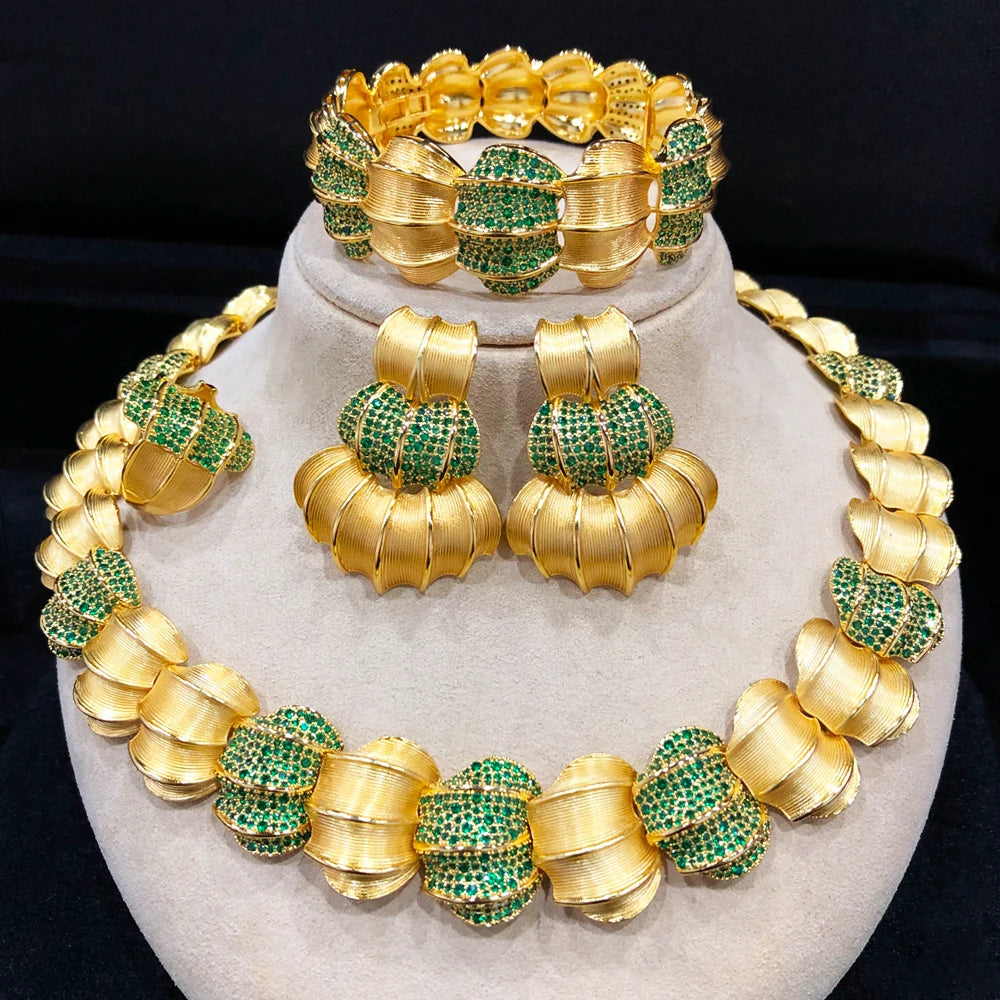 Maxy 4PC BIG Maple leaf Luxury African Jewelry Set For Women Wedding Party Naija Bride Necklace Dubai Bridal Dress Jewelry Set