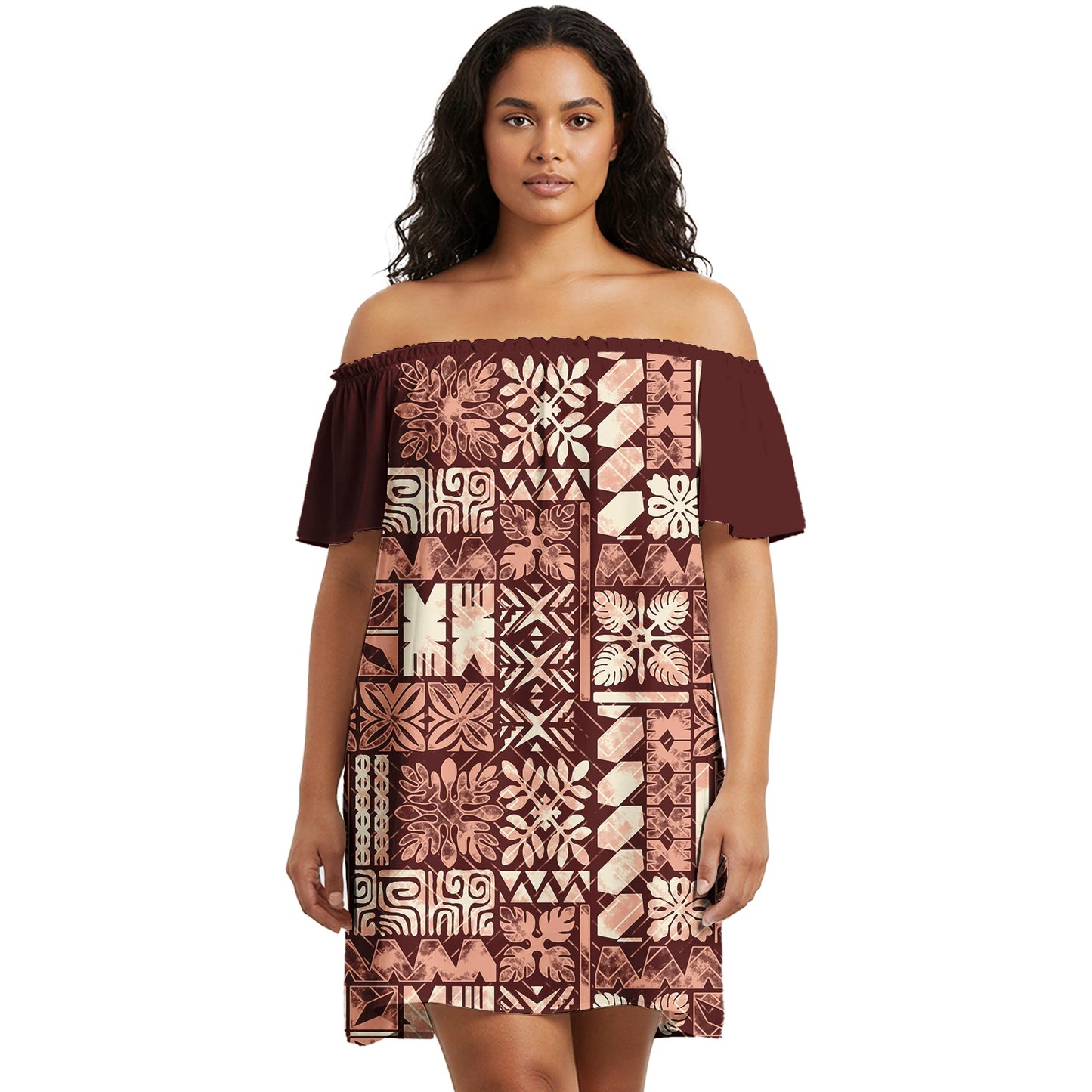 Maxy Flower Print Polynesian Micronesia Custom Dress Short Sleeve Hawaii Stylish Prom Fiji Samoa Tribal Prom Evening Dresses Lady