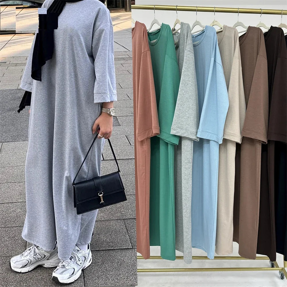 Maxy Closed Abaya Sweatshirt Muslim Dress Plain Casual Abayas for Women Dubai Traditional Turkey Islamic Clothing Kaftan Hijab Robe