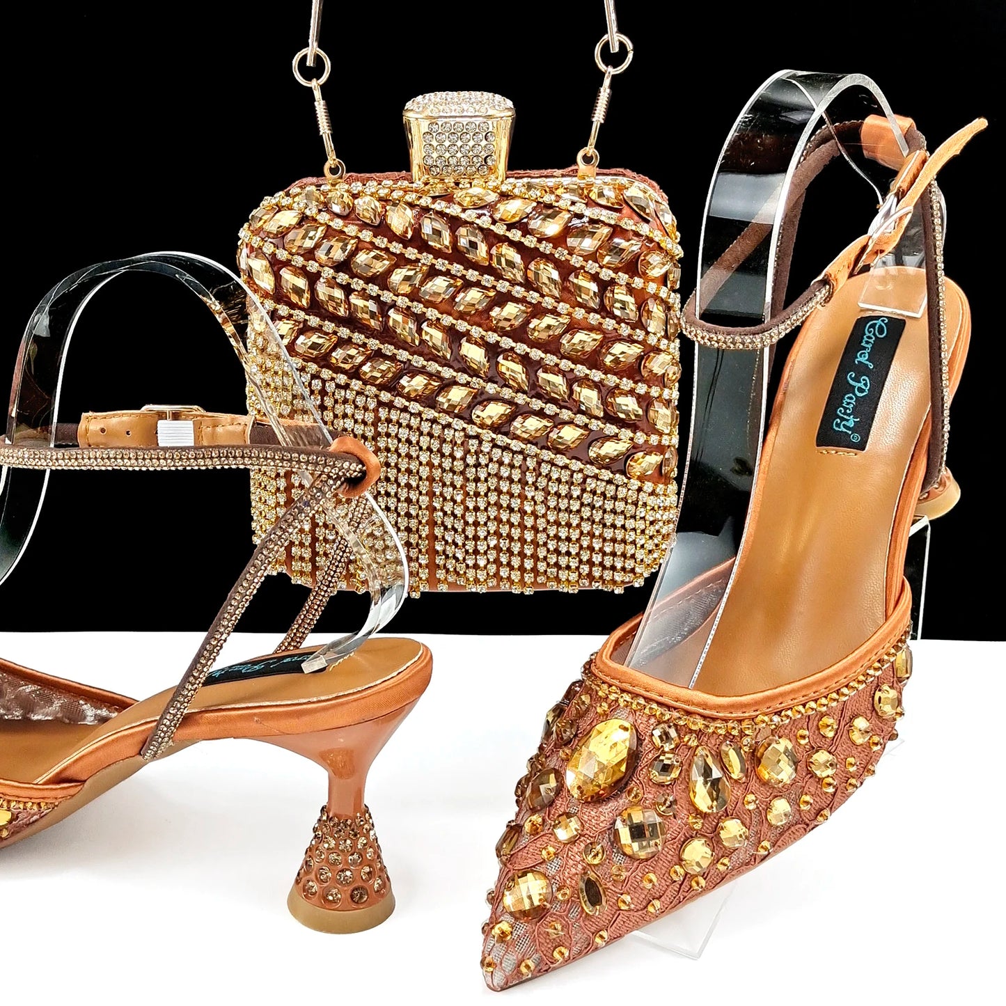 Maxy fashion Shoes and Bag Sets for Evening Party with Stones Handbags Match Bags!