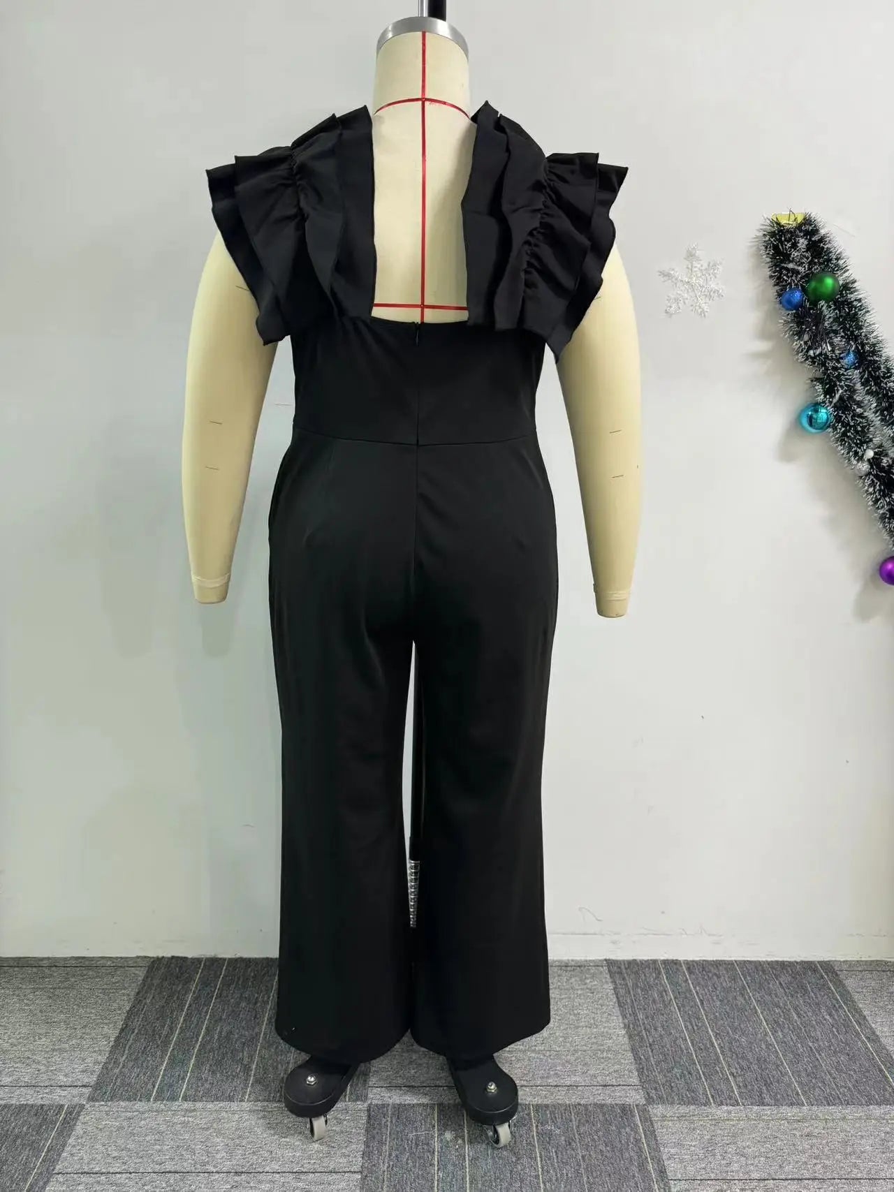 Plus Size 5XL Mercygrace Lace Elastic Slim Fit Wide Leg Jumpsuit Urban Fashion Party Elegant Solid Color Women's Clothing