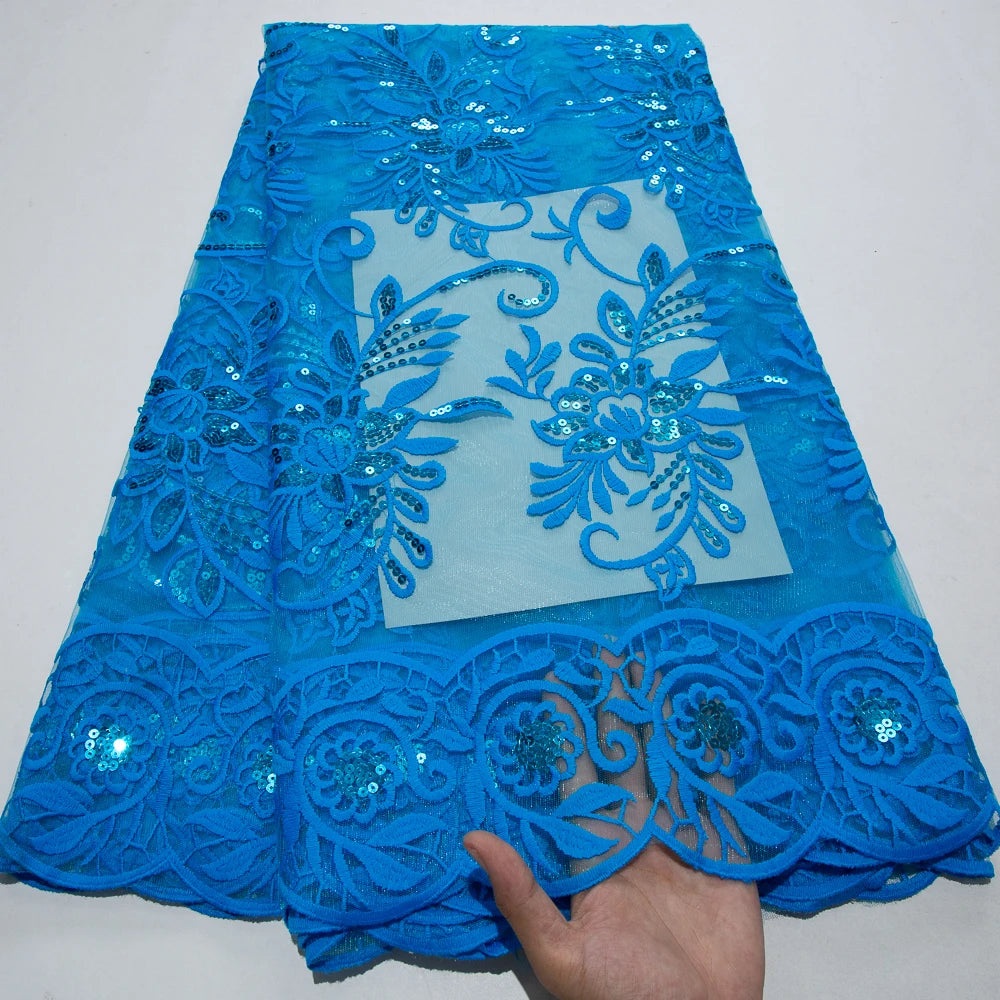 Maxy French Mesh Lace Fabric High Quality Embroidered Sequins African Lace Fabric Nigerian Net Wedding Dress for Women Sew A3828
