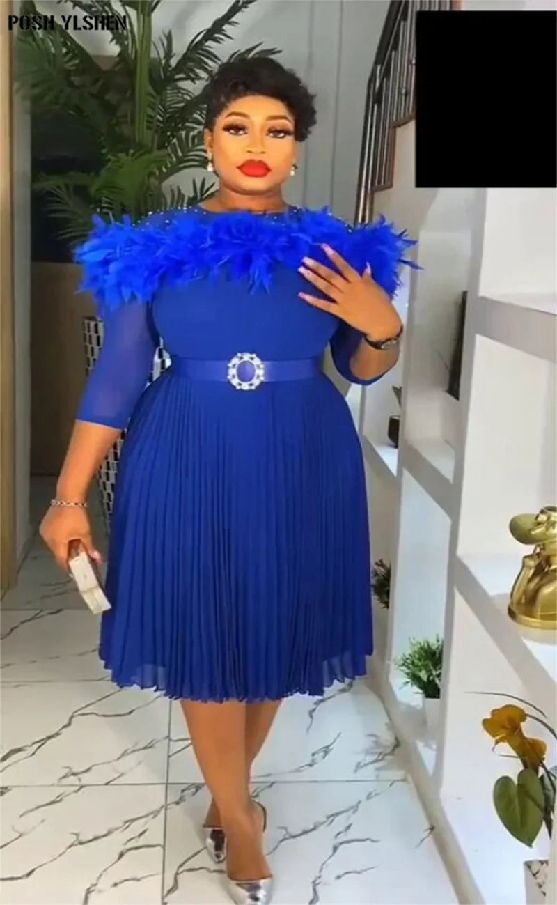Maxy Feather Dresses for Women New Clothing Plus Size Turkey Elegant Party Long Dress Dashiki Ankara Outfits Robe