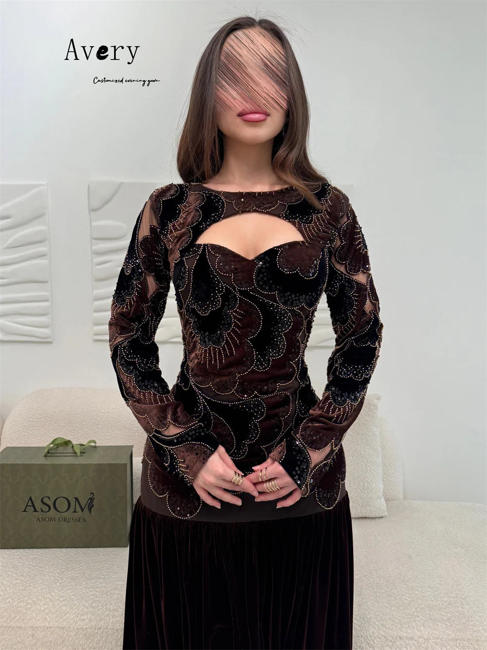 Maxy Avery Customized A-line Flower Long Sleeve Embroidery Evening Dresses for Woman Party Wedding Prom Dress Formal & Evening Gowns