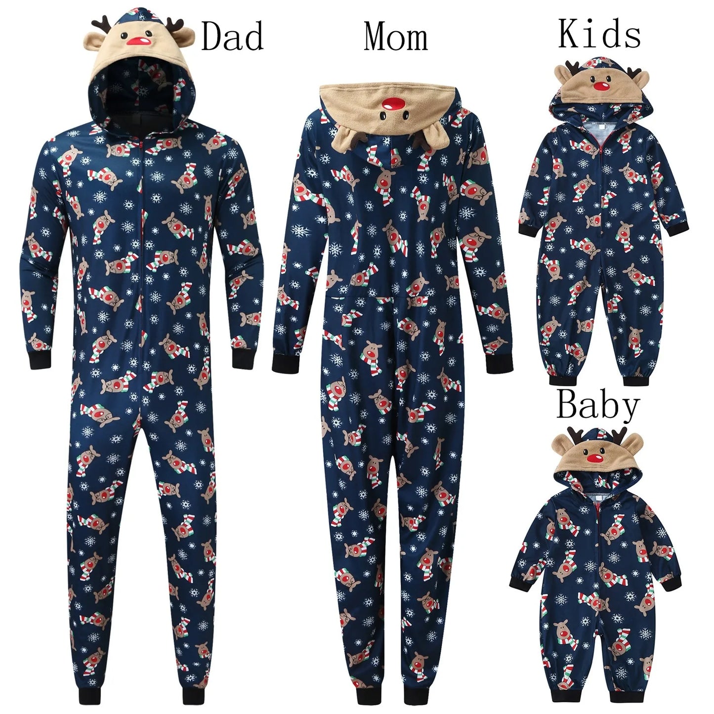 Maxy Christmas Family Clothing Set Adult Children Deer Hooded Romper Jumpsuit Family Pajamas Sleepwear Santa Matching Family Outfit
