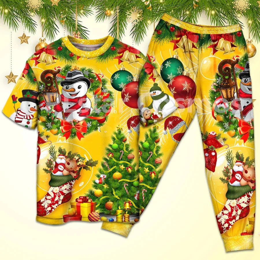 Christmas Funny Santa Claus Up On Rooftop Art Style - Pajamas Short Sleeve 3D All Over Printed Kids Pajamas Cosplay Clothes