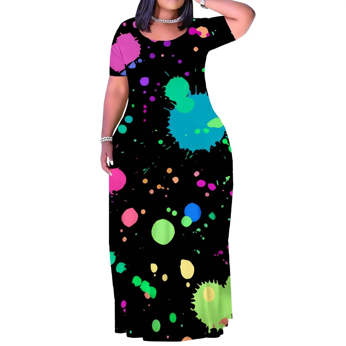 Maxy Plus Size Long Dress Sexy Outfits for Women Printed Loose Cute Dress