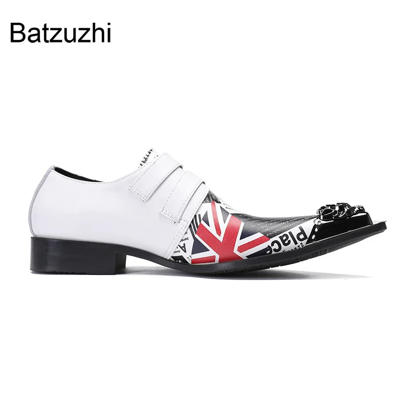 Visco Batzuzhi Italian Type Fashion White Genuine Leather Dress Shoes Man Slip on Pointed Toe Formal, Business, Party Shoes Man!