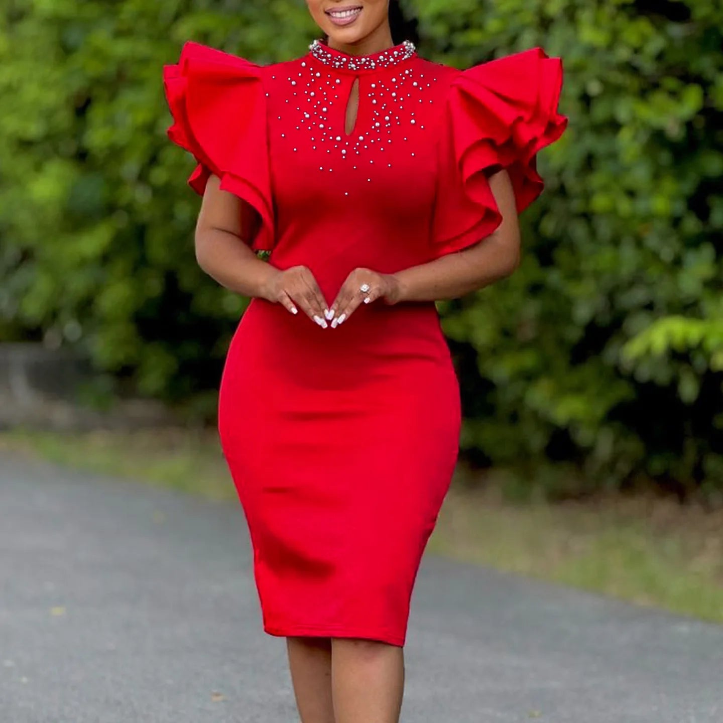 Dress Women Spring Summer Sexy Ruffle Sleeve Beaded Embroidery African Ethnic Party Evening Gown Maxi Dresses