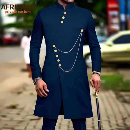 Maxy Men`s Suit African Clothes Dashiki Single Breasted Long Jackets and Pants 2 Piece Set Slim Fit Formal Outfits Coats A2316014