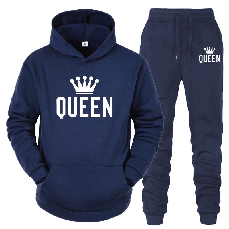 Maxy Hot Sale Couple Fashion Tracksuit King Queen Hoodies and Sweatpants High Quality Men Women Daily Casual Sports Jogging Suit