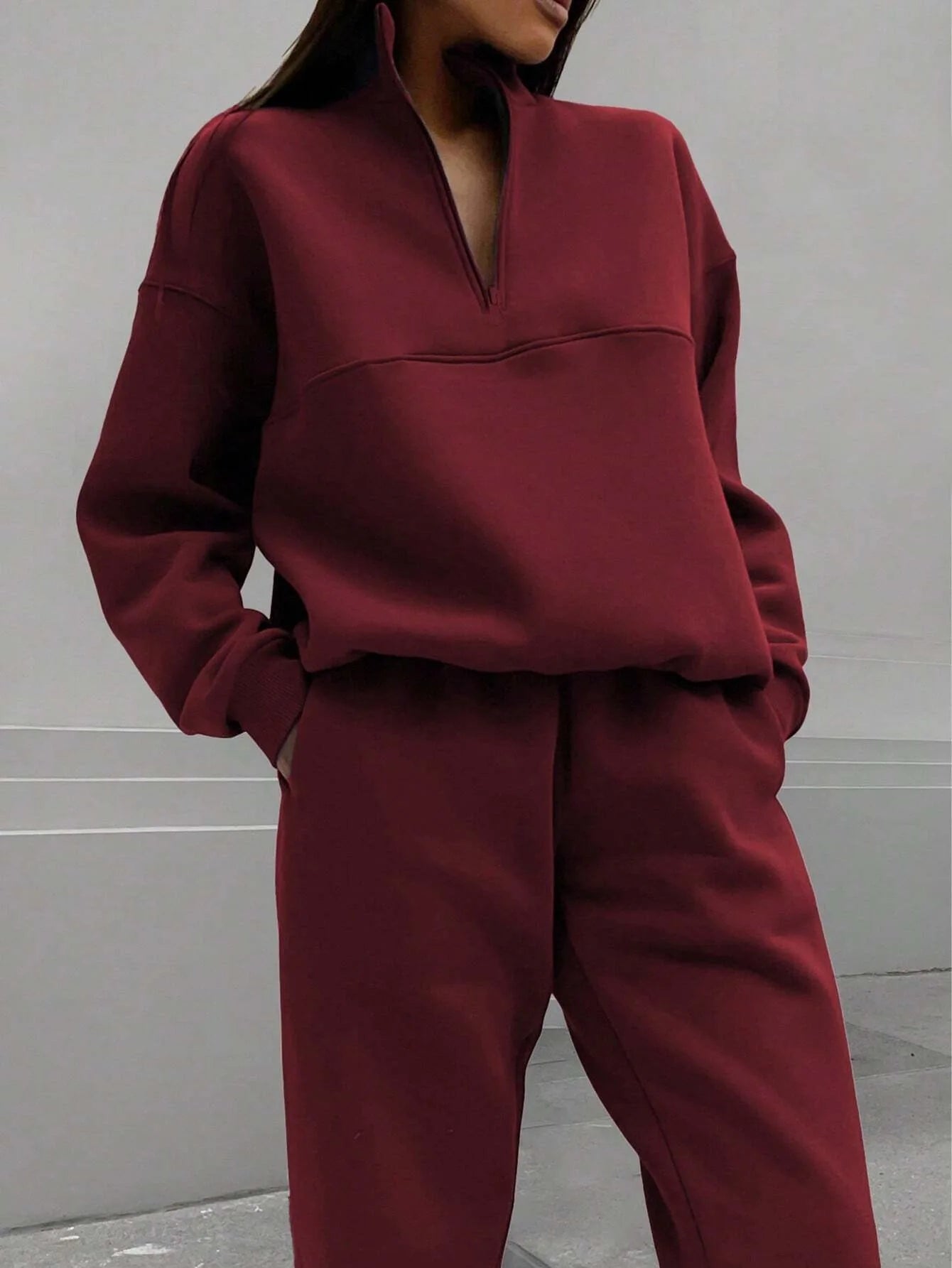 Maxy Women's Tracksuit Suit Autumn Fashion Half Zipper Stand Collar Hoodie Sweatshirts Two Pieces Casual Sportswear Long Pant Sets