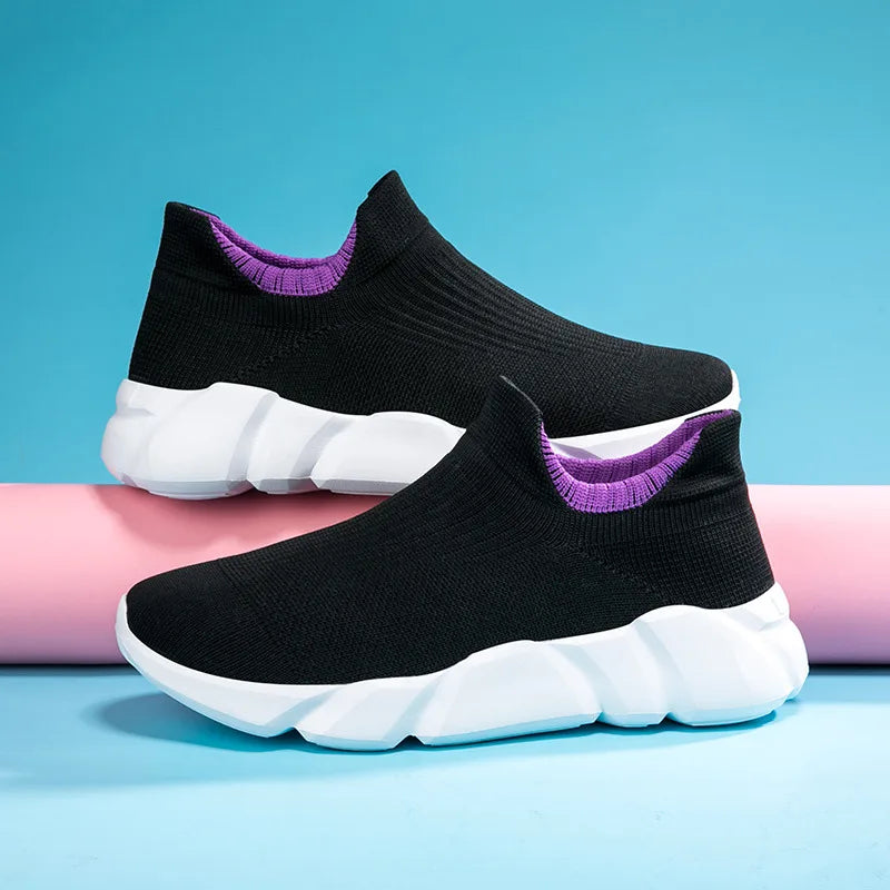 Maxy New Pink Women's Casual Sneakers Large Size 36-42 Comfort Breathable Socks Shoes For Women Slip-On Platform Loafer Shoes Womens