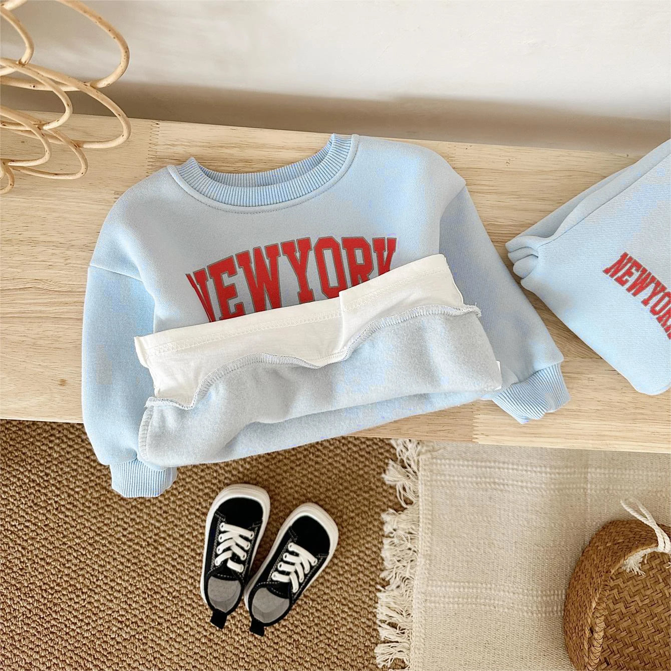 Maxy 2Pcs Baby Clothing Set Boys Girls New York Print Sports Top Pants Suit Sweatshirt Winter Toddler Outfit Thick Newborn Clothes