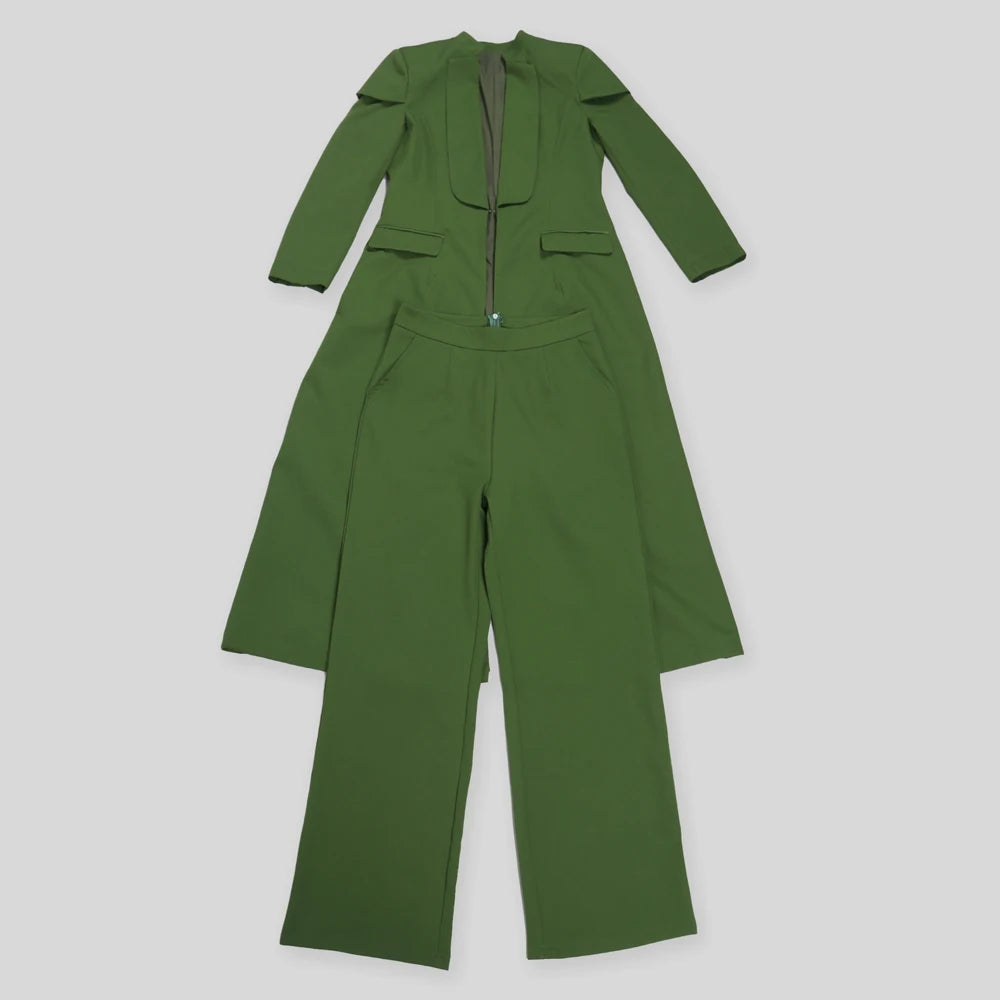 Maxy Streetwear Fashion X-Long Blazer Coat and Long Pants Suit 2 Two Piece Set for Women Spring African Work Business Outfits
