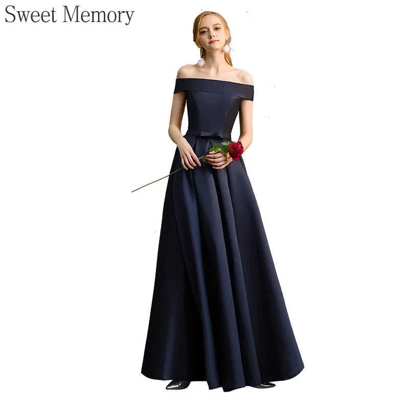 Maxy D4101 Customized Dark Blue Satin Bespoke Occasion Dresses  Vestidos Elegant Woman Long Prom Bridesmaid Party Dress