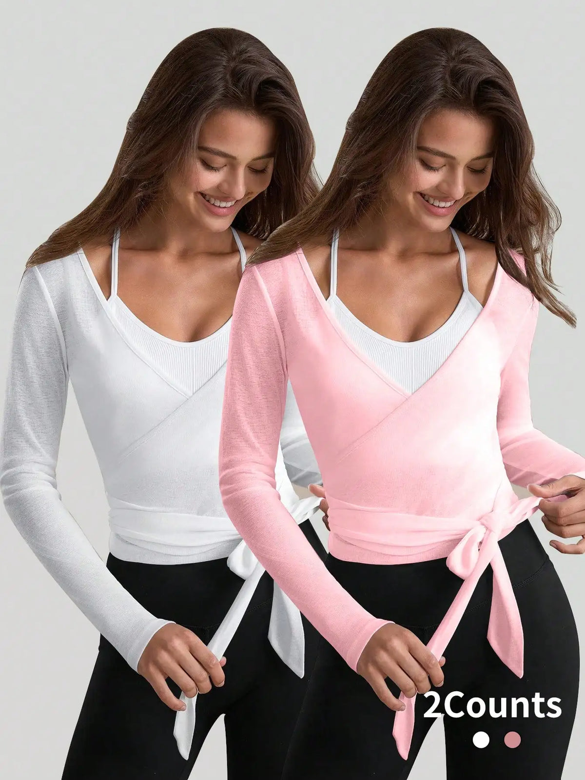 Maxy Women's Long Sleeve Wrap Crop Top With Tie-Up Detail Casual Sporty