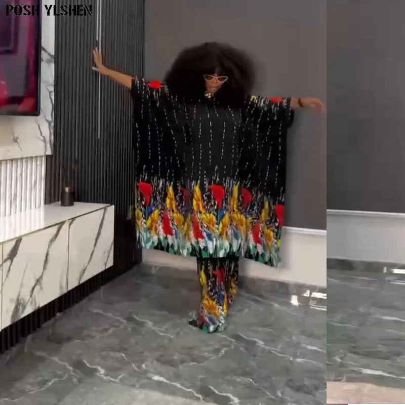 Maxy Two Piece Set Clothes for Women African Print Dresses Vacation Outfit Abaya Pants Suit Dashiki Ankara Turkey Gown Plus Size