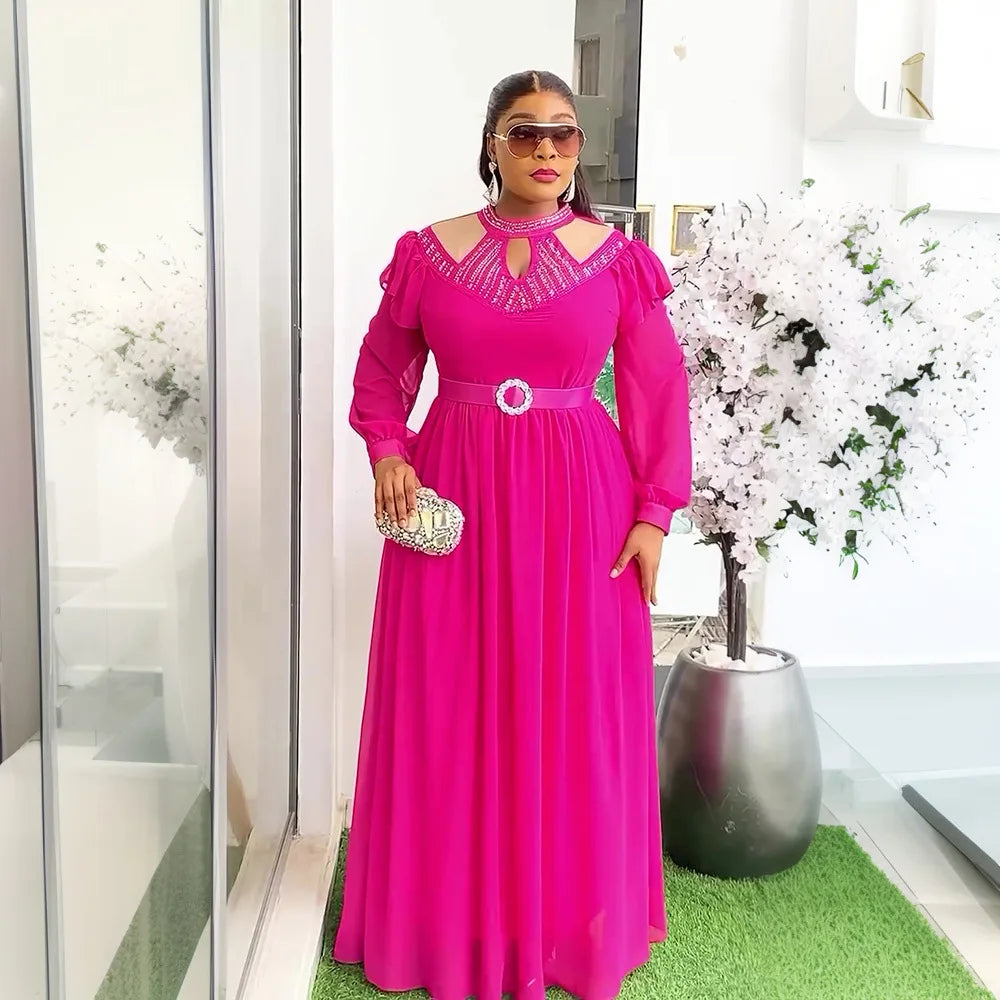 Amay Plus Size Evening Dresses for Women Luxury Diamonds Wedding Party Gown Ankara Dashiki Clothing Turkey Kaftan Robe