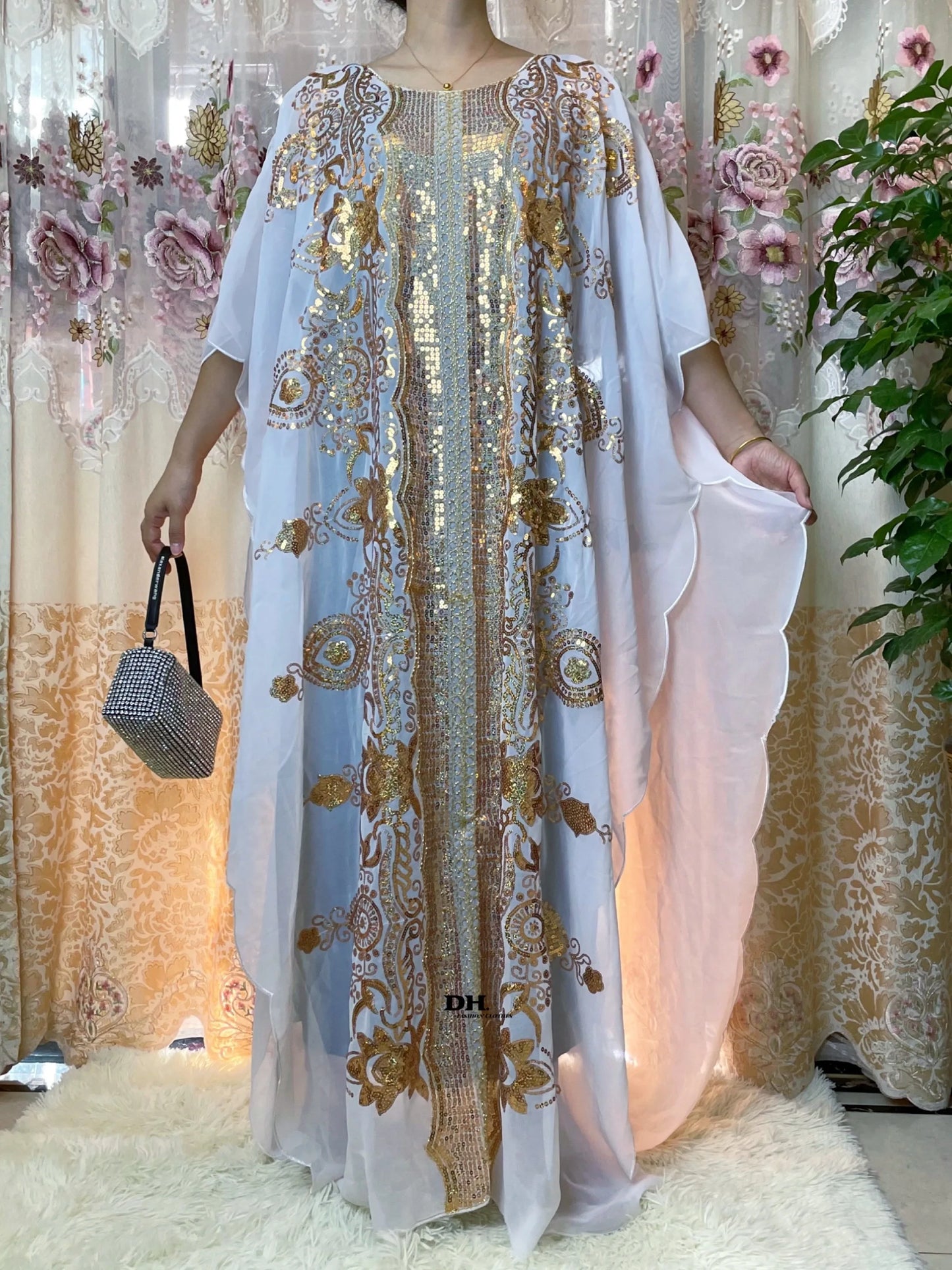 Maxy New Middle East Loose Large Size Dubai Chiffon Elegant Temperament Sequined  Spring Traditional Ethnic Style Dress
