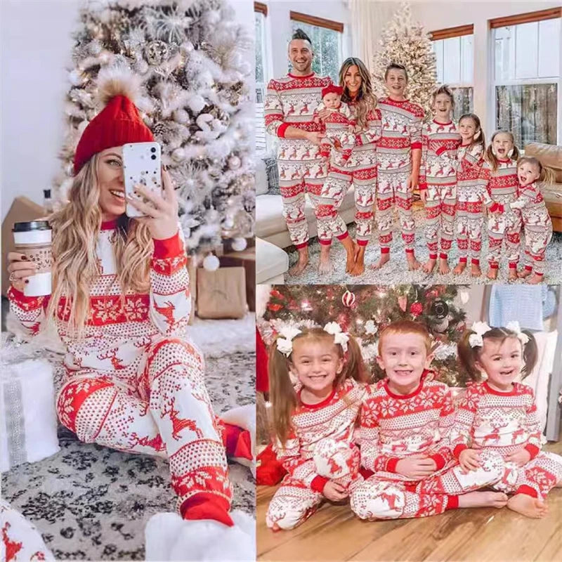 Maxy 2024 Christmas Deer Family Matching Outfits Look Father Mother Kids Baby Pajamas Sets Daddy Mommy and Me Xmas Pj's Clothes.