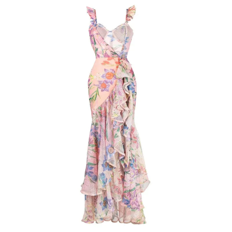 Maxy Women Swimwear Summer Floral Printed V-neck Swimsuit One-piece Bodysuit Bikini Set Beach Style Wear Maxy Dress Skirt Vacation