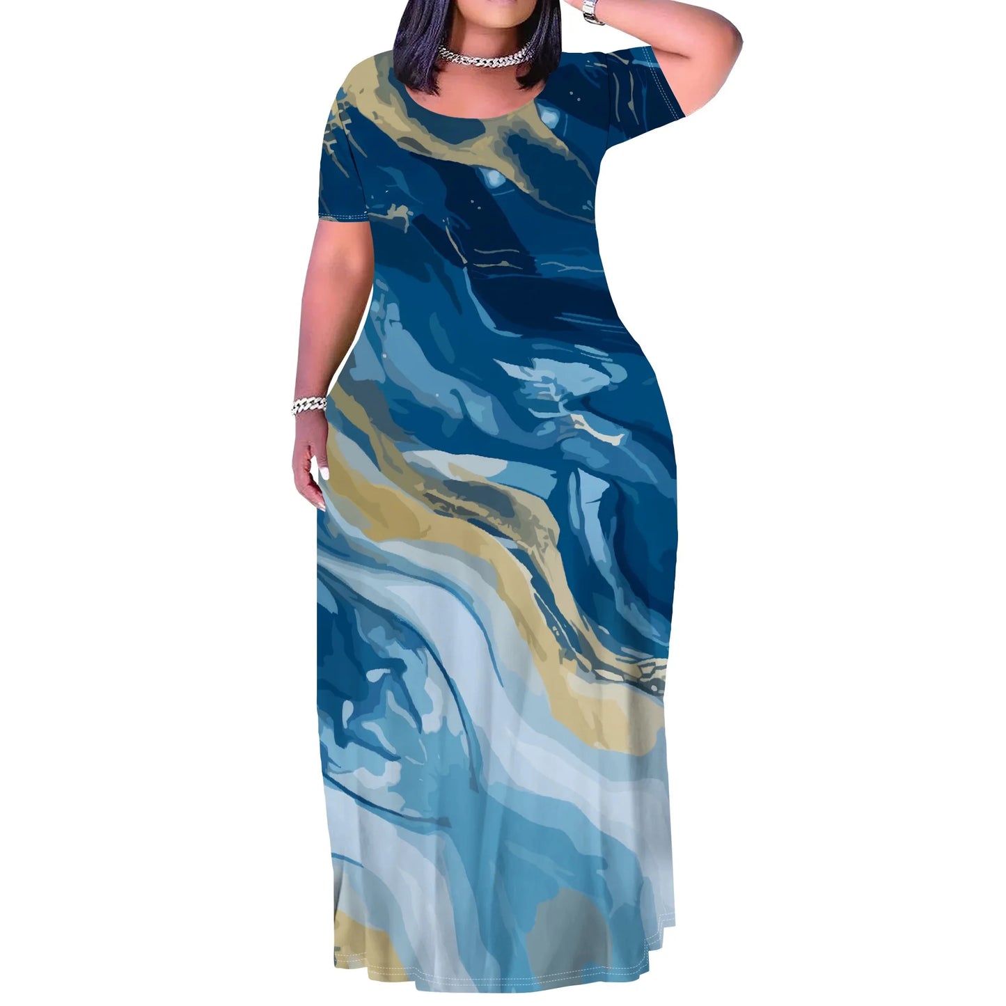 Maxy Plus Size Long Dress Sexy Outfits for Women Printed Loose Cute Dress