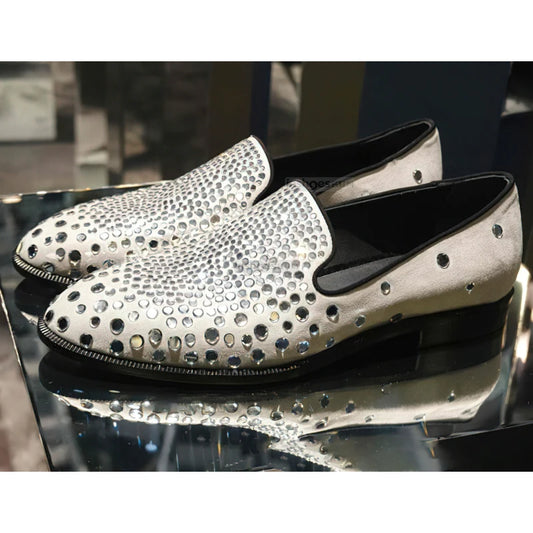 Visco Colored Rhinestone Loafers Oxford Shoes Runway Look Genuine Leather New Style Dress Shoes Casual Round Toe Formal Shoes Men