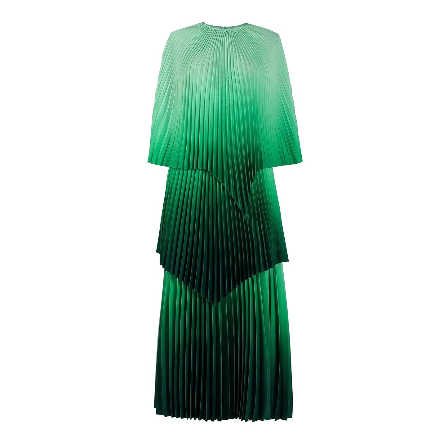 Maxy Fashion Plus Size Women Dress Miyake Pleated Gradient Color Ladies Clothing Irregular Shawl Top &  A-line Skirt New