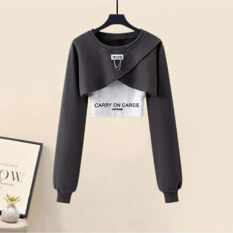 Maxy Korean Elegant Sportswear Suit Women's Spring Autumn Fashion Short Sweater+Suspenders+Pants Three Piece Female Tracksuit Set