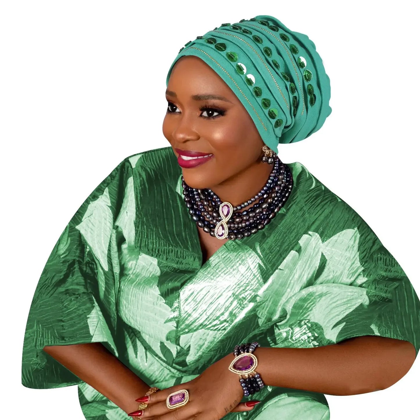 Maxy New Diamonds Turban Cap for Women Muslim Hijab Bonnet Headscarf Nigeria Geles Wedding Hat African Auto Gele Head ties Head Wrap