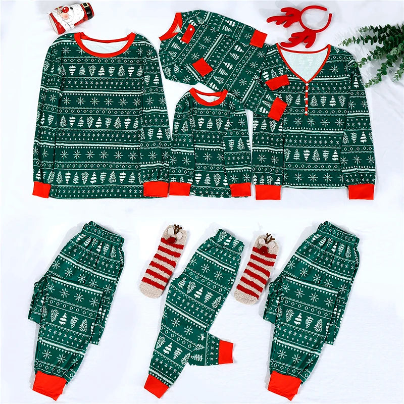 Family Christmas pajamas Set Green Adult Mother Kids Baby Xmas Family Matching Outfits 2023 Christmas Pajamas Family Clothes