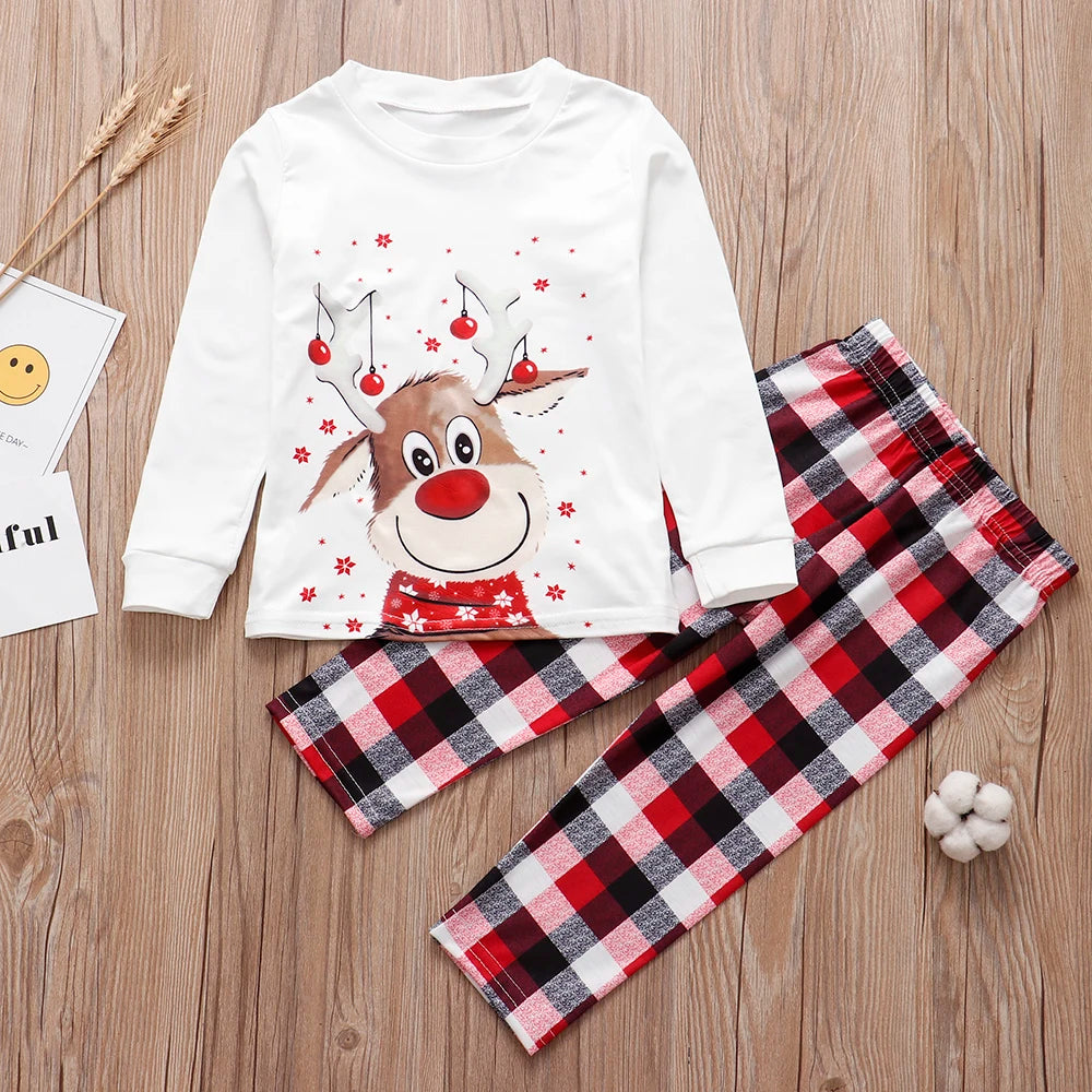 Family Matching Christmas Pajamas Sets Mother And Kids Pyjamas Deer Print Tops+Pants Xmas Sleepwear Baby Romper Pet Dog Clothes