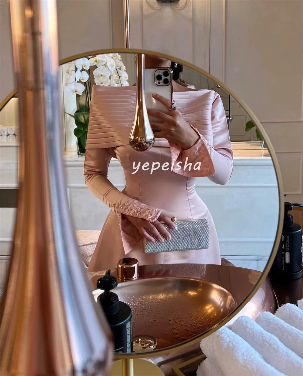 Maxy Customized Exquisite Fashion Pleat Draped Beading Sequined A-line Off-the-shoulder Midi Dresses Bespoke Occasion Dresses Formal