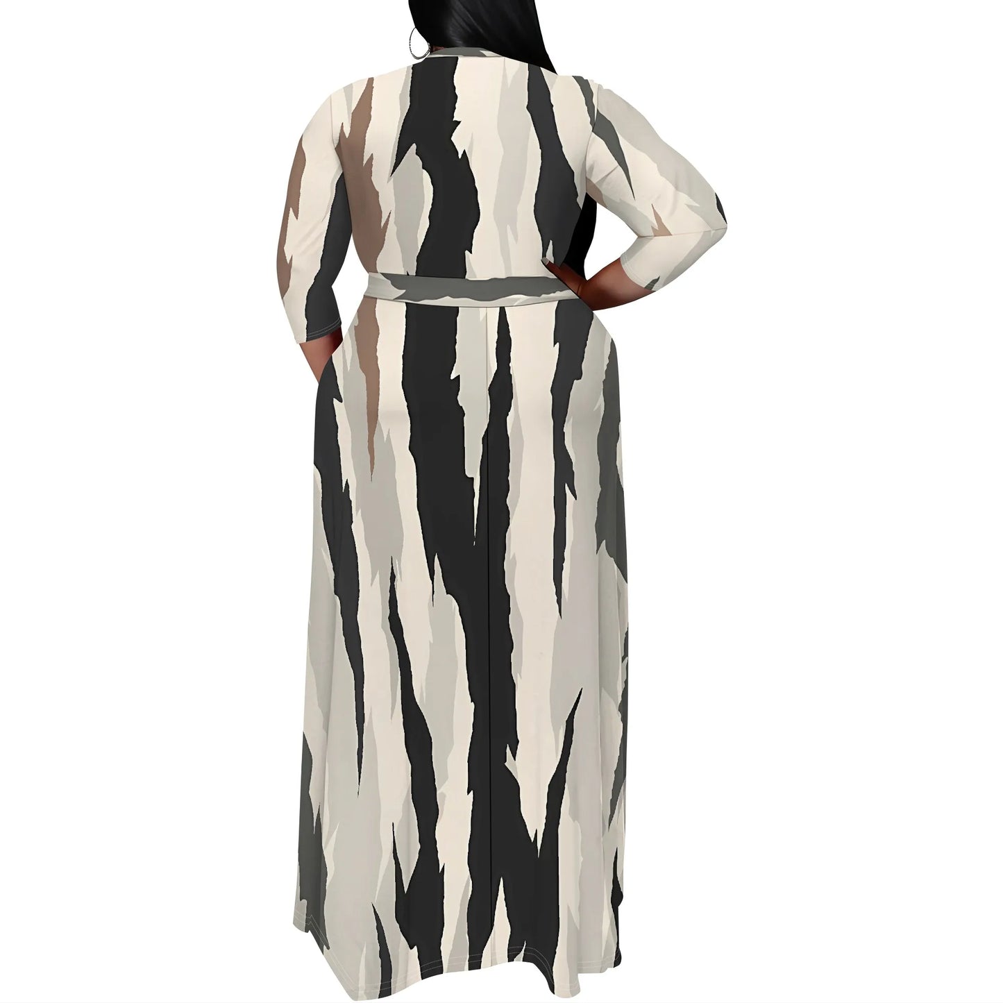 Maxy Plus Size for Women Summer Casual Floral Printing V Neck 3/4 Sleeve Maxy Floor Dress Lace Up Beach Sundress